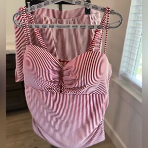 Cacique Swim - Red Seersucker Set Built In Bra Tankini (44DD) & Skort (SZ 18)